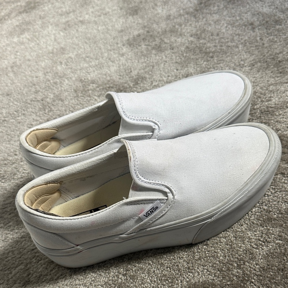 Vans White Platform Slip-On Sneakers